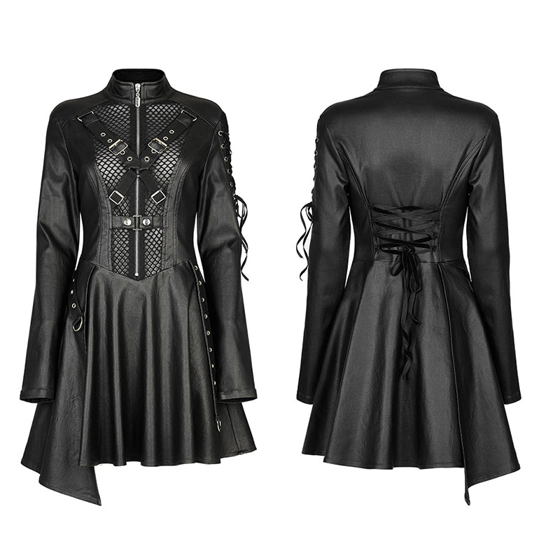 WQ-582LQF Faux Leather sexy long sleeve dress