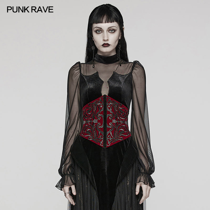 Punk Rave WS-616YDF Velveteen And Applique Embroidery Corset Design Goth Totem Retro Corset