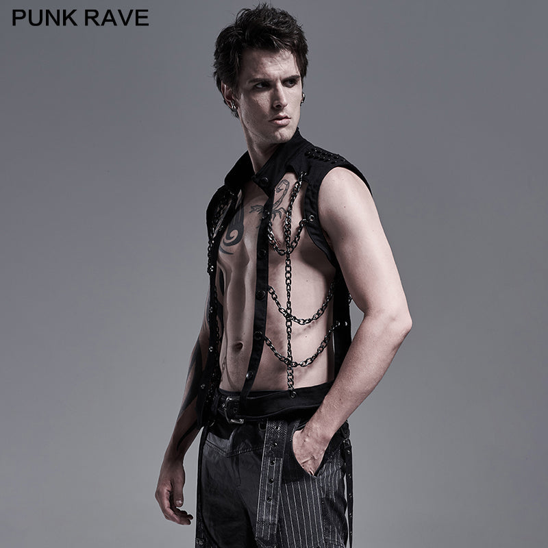 WY-1287MJM PUNK personality chain hollow-out vest