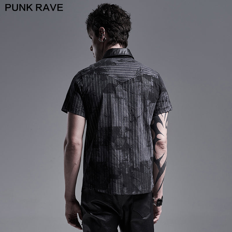 WY-1292CDM Punk abstract striped printed short sleeve shirt