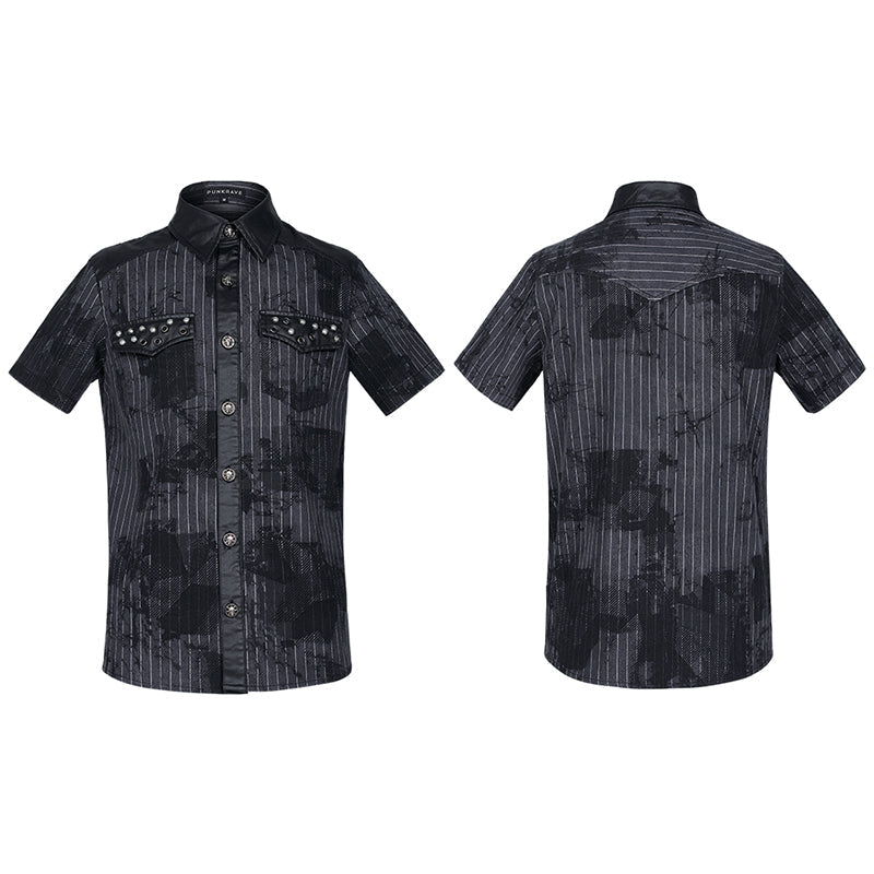 WY-1292CDM Punk abstract striped printed short sleeve shirt