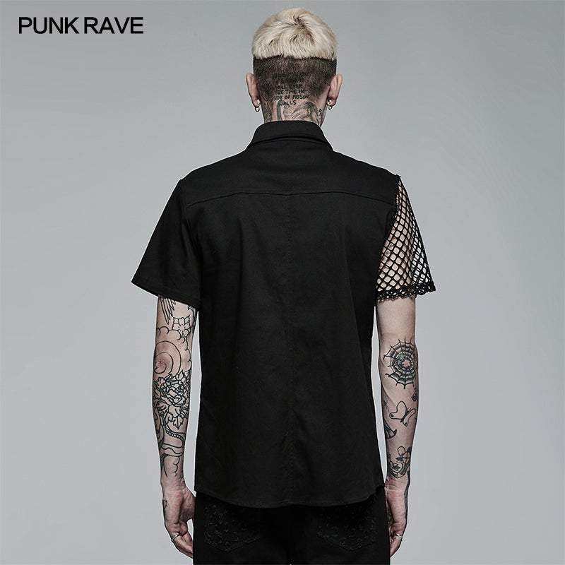 WY-1376CDM Punk asymmetric stitching shirt