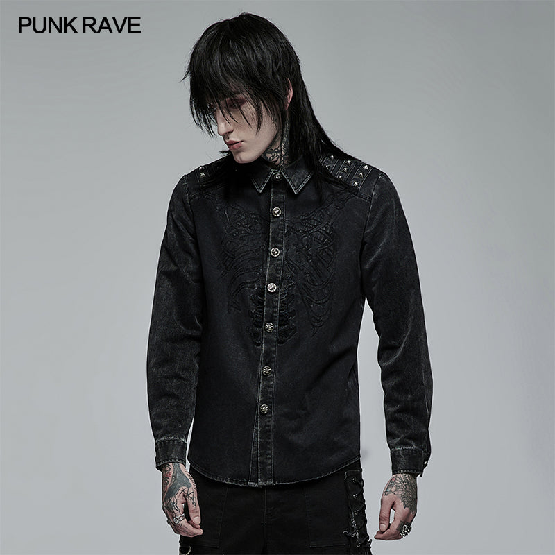 WY-1379XCM Punk skeleton embroidered shirt