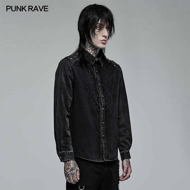 WY-1379XCM Punk skeleton embroidered shirt