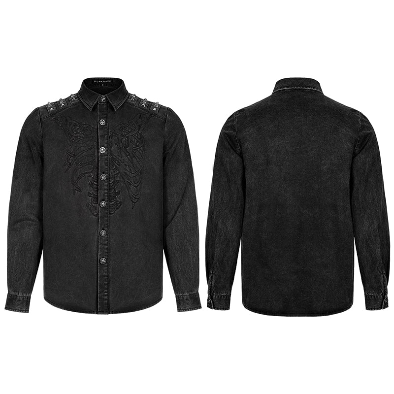 WY-1379XCM Punk skeleton embroidered shirt