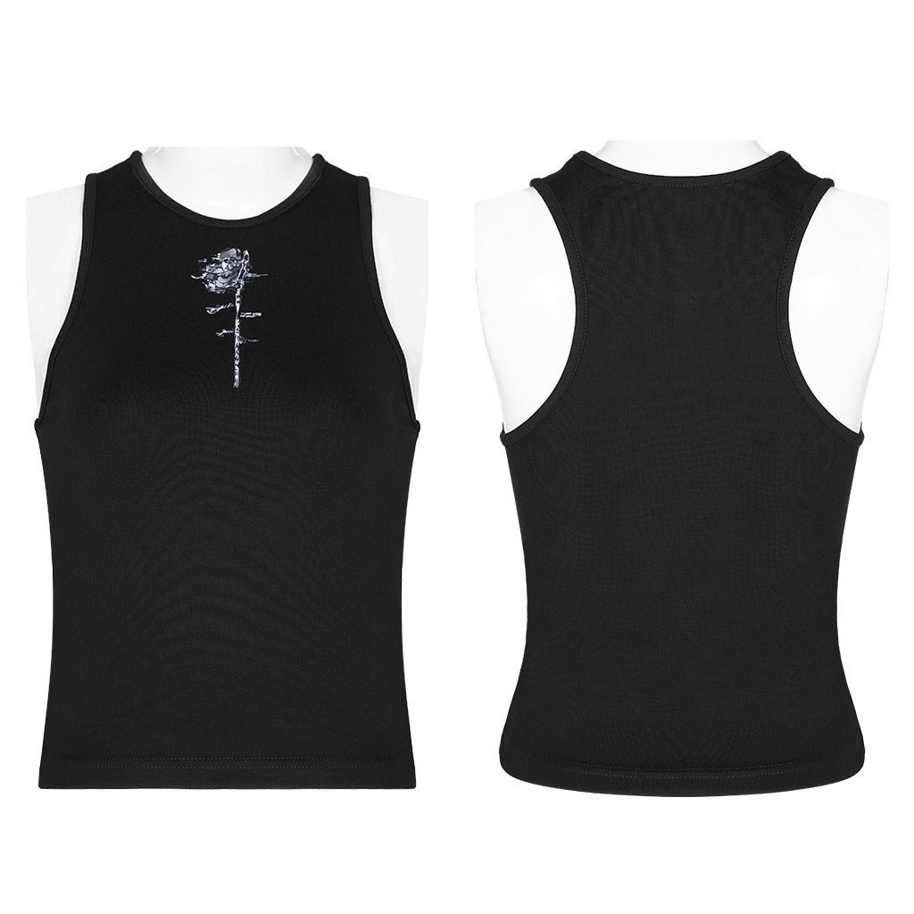 “Millennium Cyborg”tank vests with small print neckline OPT-580BXF