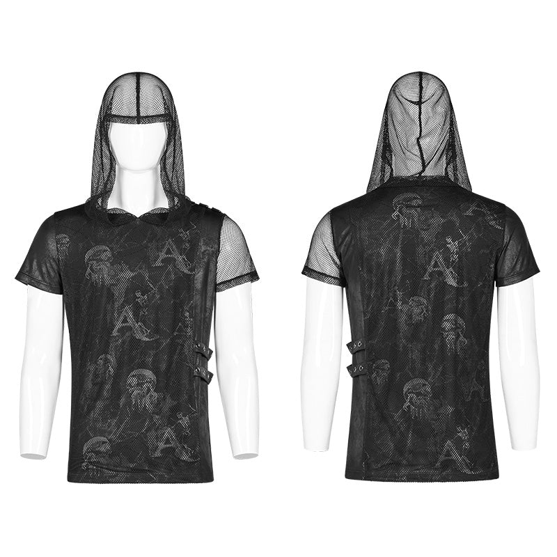 Punk Print Short Sleeve Hooded T-shirt WT-560TDM